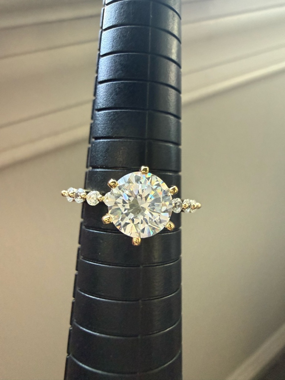 NEW! 18k Gold Plated Round-Cut Solitaire Engagement Ring with Accent Diamonds - Picture 14 of 14